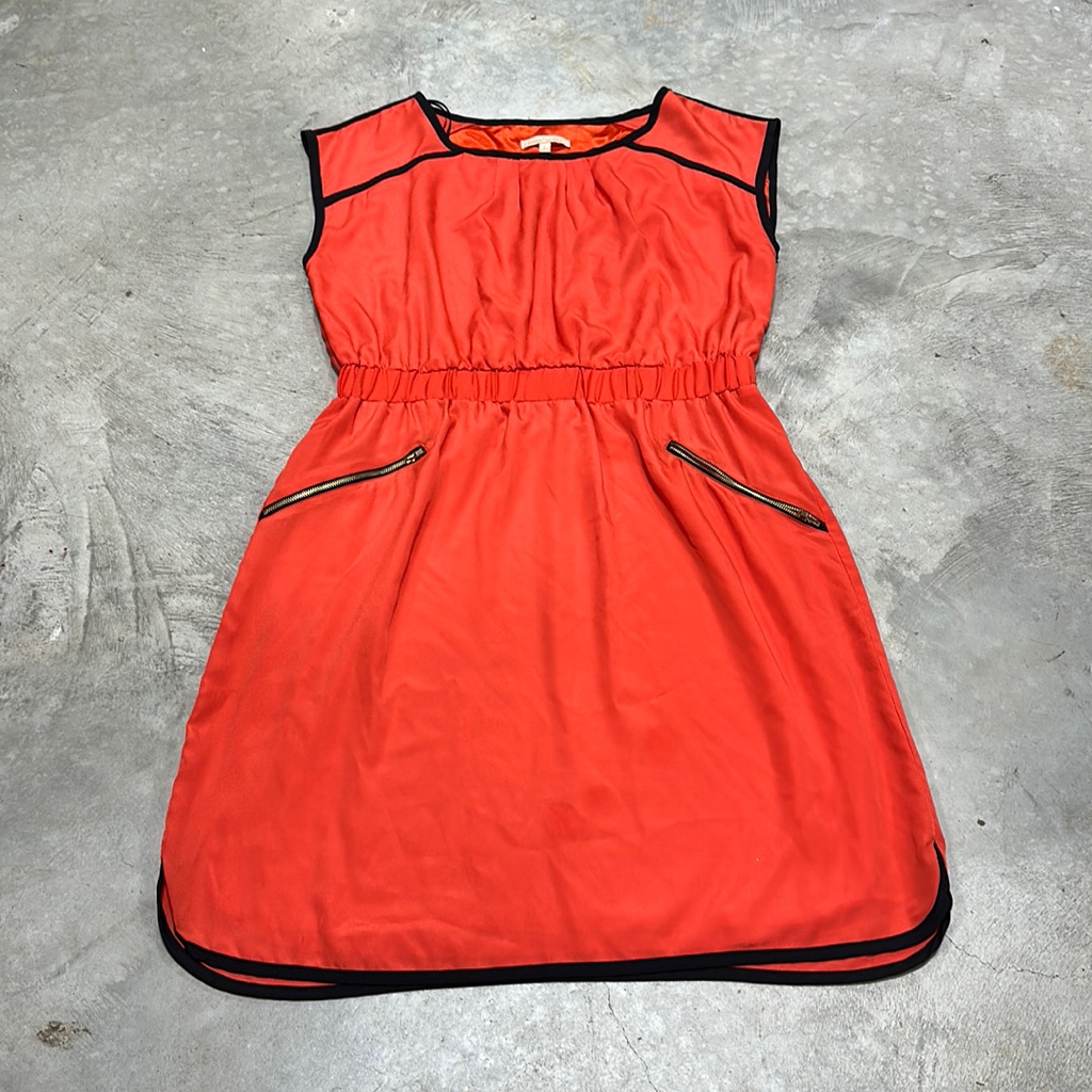 Gibson Latimer Brand Burnt Orange WBlack Dress Size L D94